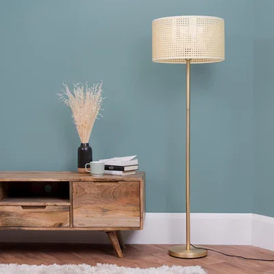 The Range Charlie Floor Lamp with Wicker Drum Shade - Gold