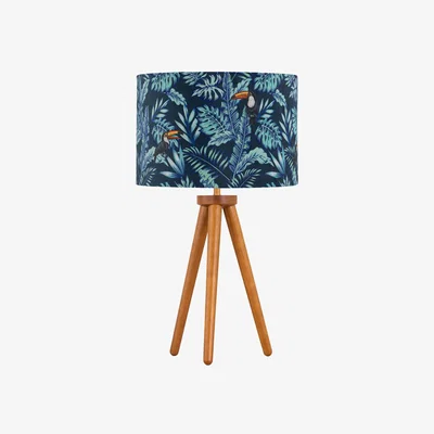 The Range Voyage Dark Oak Table Lamp Or Bedside Light With Toucan Velvet Shade - Dark Wood & Toucan
