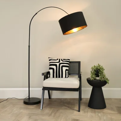 The Range Louis Floor Lamp with Metallic Inner Drum Shade - Black / Bulb Included
