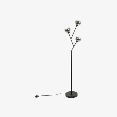The Range Aria 3 Way Black Metal Floor Lamp With Smoked Glass Lampshade - Black