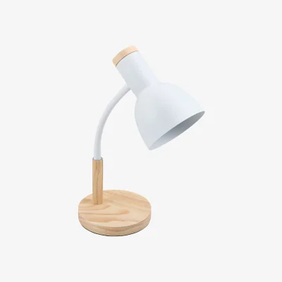 The Range Flexible Arm Table Lamp with Wooden Base - White