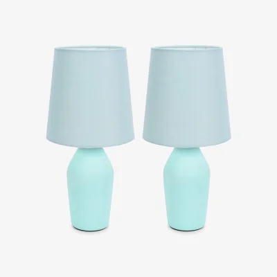 The Range Arlo Set of 2 Ceramic Table Lamps with Tapered Shade - Blue / Without Bulbs