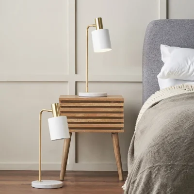 The Range Set of 2 Biba Marble Base Ceramic Table Lamps with Metallic Detail - White
