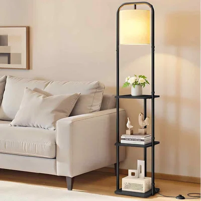 The Range Floor Lamp with Storage Shelves LED Bulb, Black - Ink Black