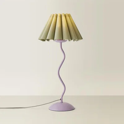 The Range Wiggle Pastel Metal Table Lamp with Sage Pleated Tapered Shade - Purple