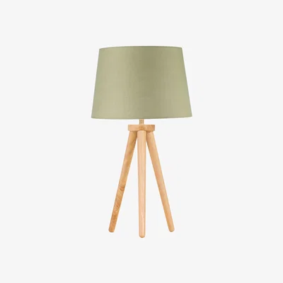The Range Voyage Table Lamp With Shade - Light Oak Wood And Sage Green Cotton