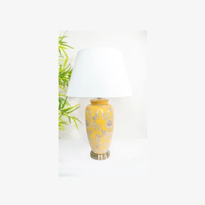 The Range Yellow Floral Ceramic Table Lamp with Plain Shade - Yellow