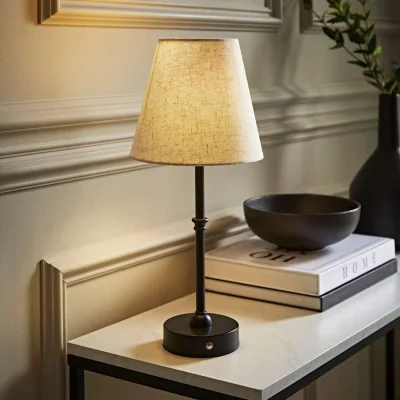 The Range Lowe Rechargeable Table Lamp with Linen Shade - Black