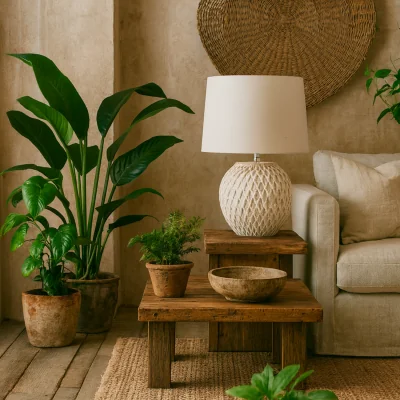 The Range Bloomthorn Lattice Ceramic Table Lamp with Linen Shade - White