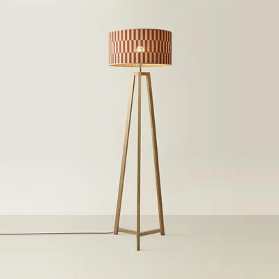 The Range Lottie Tripod Floor Lamp with Checkerboard Bamboo Shade - Natural