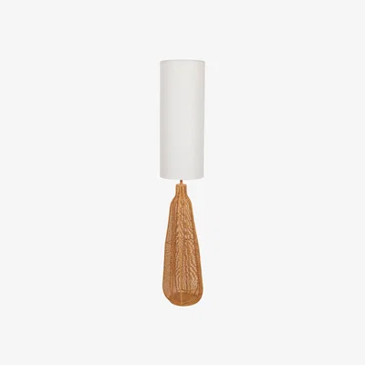 The Range Una Rattan Wicker Midi Floor Lamp with Linen Drum Lampshade and LED Bulb - Natural