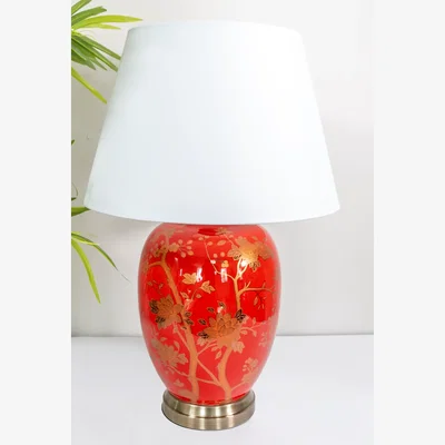 The Range Red Gold Ceramic Table Lamp with Plain Shade (G2103) - Red