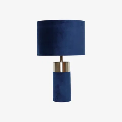 The Range Navy Blue Velvet With Satin Chrome Detail Table Lamp - Blue