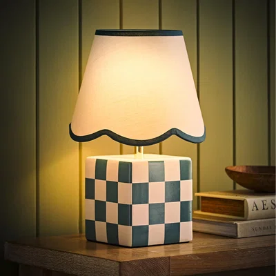 The Range Evie Ceramic Table Lamp with Scallop Shade - Green