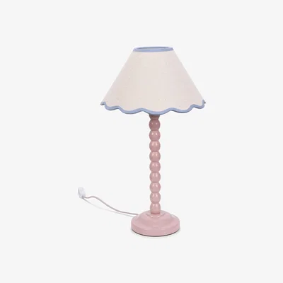 The Range Bobbins Rose Pink Table Lamp with Tapered Natural Linen Scallop Shade - Pink