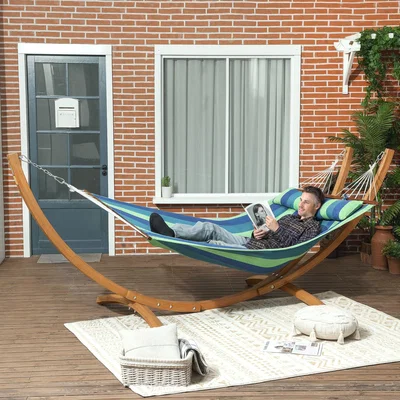 The Range Outsunny Garden Hammock with Stand and Cotton Bed - Blue