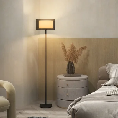 The Range HOMCOM Modern Standing Lamp with Double Layer Shade - Black