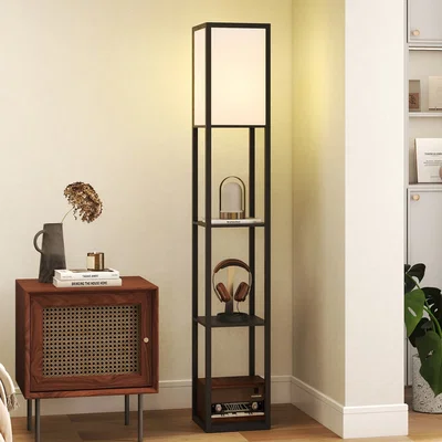 The Range 4 Tier Floor Lamp with Storage Shelf, Black - Black