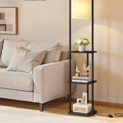 The Range 3-Tier LED Floor Lamp, Foot Switch, Fabric Shade, Black  - Ink Black