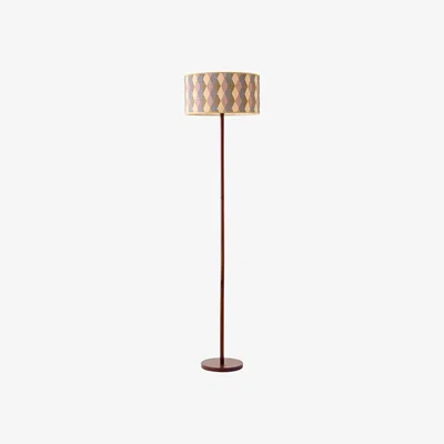 The Range Heather Light Wood Floor Lamp with Patterned Bamboo Drum Shade - Diamond / No - Multi