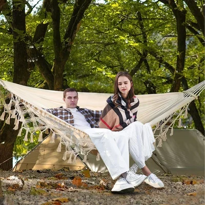 The Range Garden Canvas Hammock with Balance Spread Bar - Beige