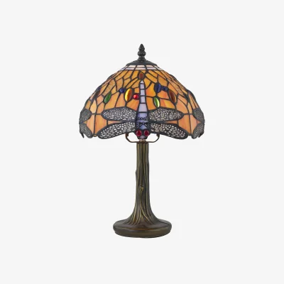 The Range Chaplin Table Lamp With Shade - Antique Brass Plate And Tiffany Decorated Glass