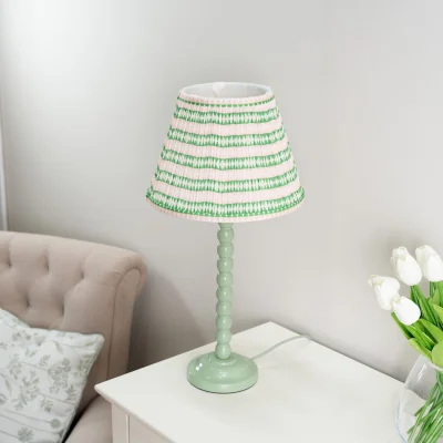 The Range Bobbins Sage Green Table Lamp with Tapered Fabric Pleated Lamp Shade - Pink