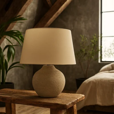 The Range Tuscan Ceramic Table Lamp H x Ø Linen Shade - Grey