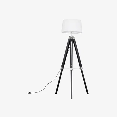 The Range Clipper Black Floor Lamp White Linen Shade - White