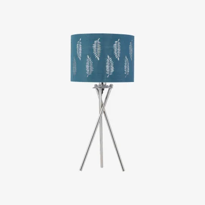 The Range Chrome Tripod Table Lamp With Teal Fern Cut Out Shade - Chrome & Teal