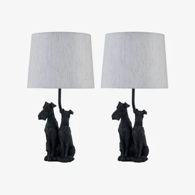 The Range Set Of 2 Friends Table Lamp With Shades - Black Resin And White Cotton
