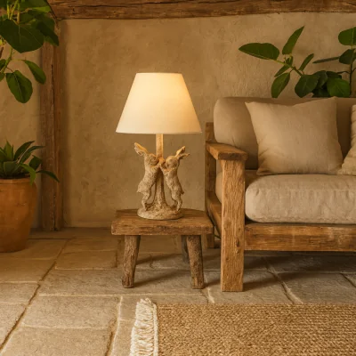The Range Stonewashed Marching Hares Table Lamp with Linen Shade - Brown