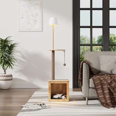The Range Floor Lamp with Integrated Cat Tower and House - Brown
