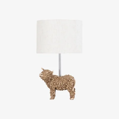 The Range Angus Table Lamp With Shade - Brown & Cream Resin And Oatmeal Linen