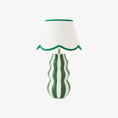 The Range Everie Stripe Table Lamp with Scallop Shade - Green / 1.2kg