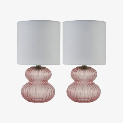 The Range Set Of 2 Walter Table Lamps - Clear Pink Glass And White Cotton