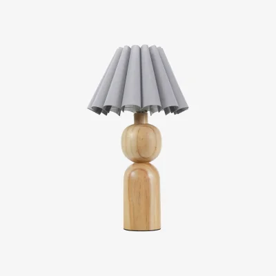The Range Azalea Rustic Wooden Table Lamp with Fabric Scallop Tapered Shade - Grey / Bulb Not Included
