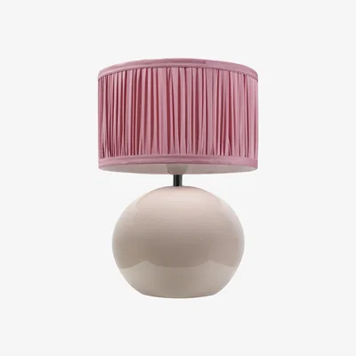 The Range Bosco Stone Ceramic Table Lamp with Ruched Pleated Fabric Drum Lamp Shade - Blush Pink / Bulb Not Included