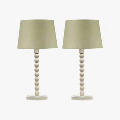 The Range Set Of 2 Bobbin Table Lamp With Shades - Ivory And Sage Green Cotton