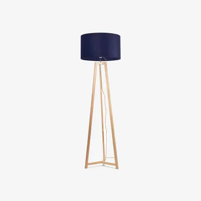The Range Lottie Natural Wood Floor Lamp Velvet Shade - Navy
