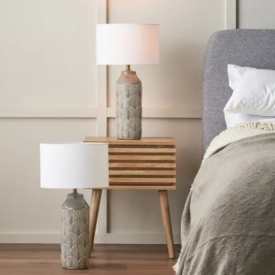 The Range Set of 2 Bethan Embossed Ceramic Table Lamps - Grey