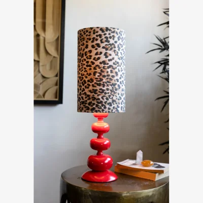 Rockett St George Curve Red Table Lamp With Leopard Shade