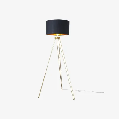 The Range Aero Gold Metal Tripod Floor Lamp With Large Black And Gold Shade  - Gold / Yes - Black and Gold