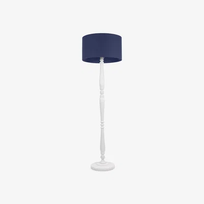 The Range Victoria White Wood Floor Lamp Drum Shade and LED Bulb - Navy