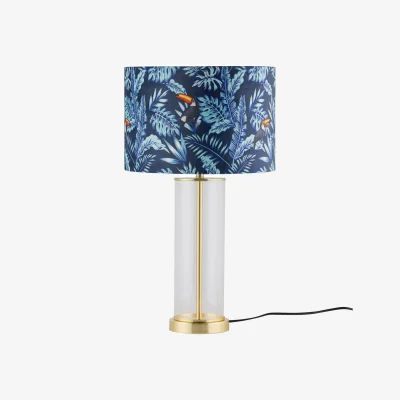 The Range Aura Satin Brass Table Lamp With Toucan Velvet Shade - Satin Brass & Toucan