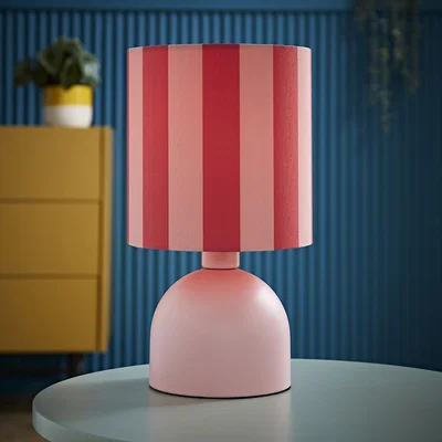 The Range Miley Stripe Print Table Lamp with Drum Shade and LED Bulb - Pink