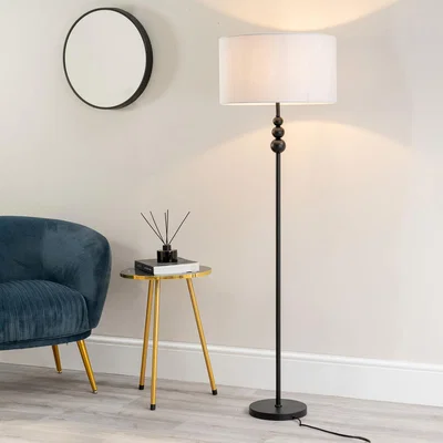 The Range Marissa Stacked Ball Floor Lamp with Fabric Drum Shade and Bulb - Grey