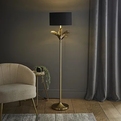 The Range Christina Palm Leaf Floor Lamp with Fabric and Metallic Shade and LED Bulb - Black