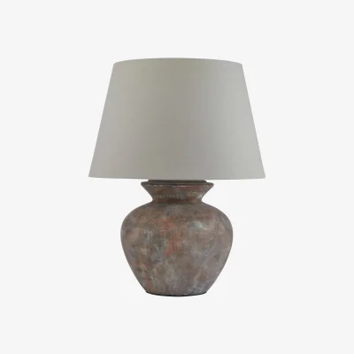 The Range Rustic Elegance Round Table Lamp With Linen Shade - Grey