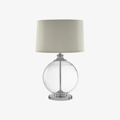 The Range Edna Small Round Glass Table Lamp  Ivory Silk Shade - White